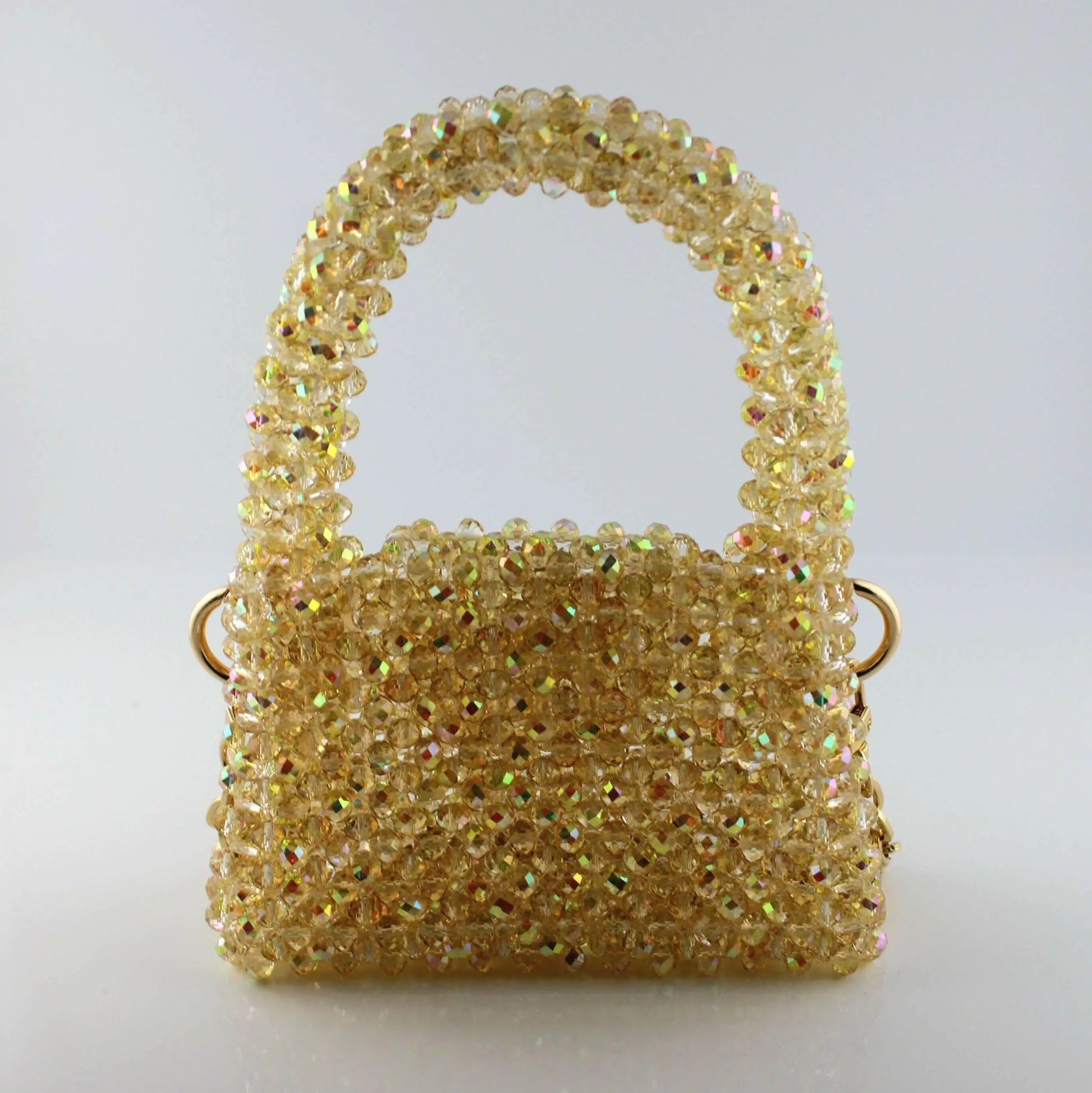 Vue arrière du mini sac en perles de cristal or